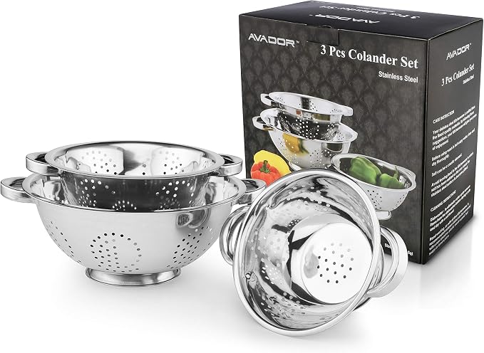 Avador Set of 3 Stainless Steel Colanders, Comes in 1.5 Quart 3qt Quart and 5 by AVADOR