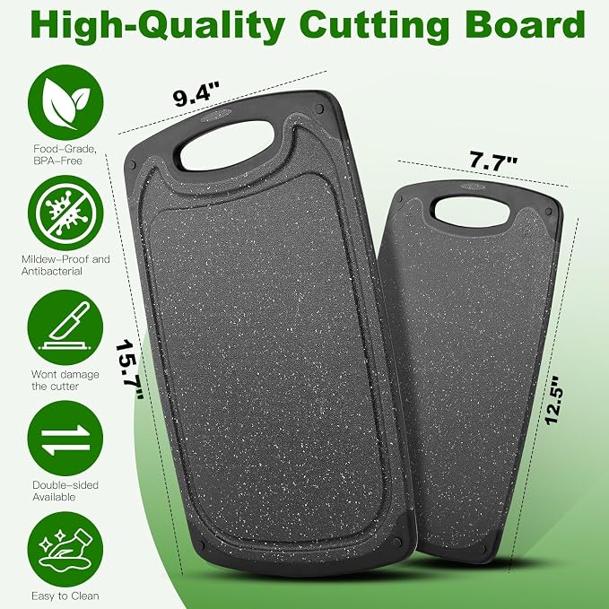 Cutting Boards Set, 15.7"×9.4" & 12.5"×7.7" Plastic Chopping Board Set - Image 2