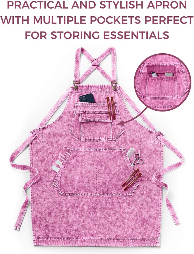 Denim Apron with Pockets for Hair Stylist Gardening Craftsmen Barista Women - Image 8
