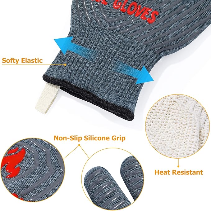 QUWIN BBQ Gloves, Oven Gloves 1472℉ Extreme Heat Resistant, Grilling Gloves - Image 6