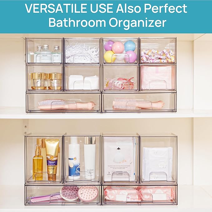 Vtopmart 7.6" H Clear Stackable Storage Drawers, 4 Pack Plastic Organizers Bins - Image 8