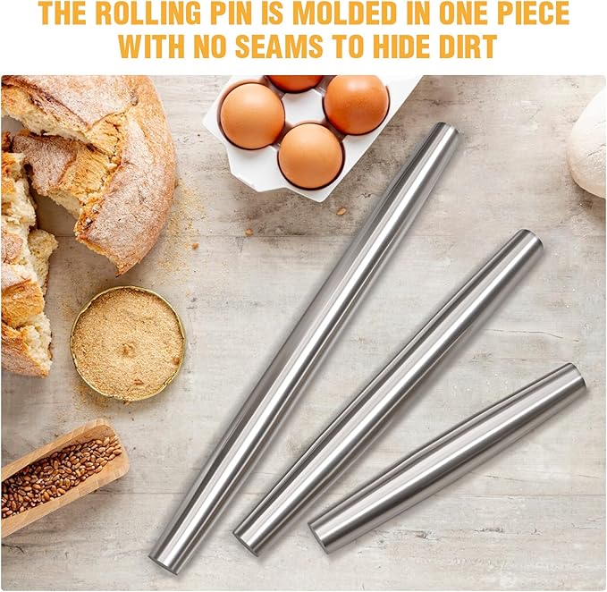 Smooth Stainless Steel Rolling Pin - Image 5