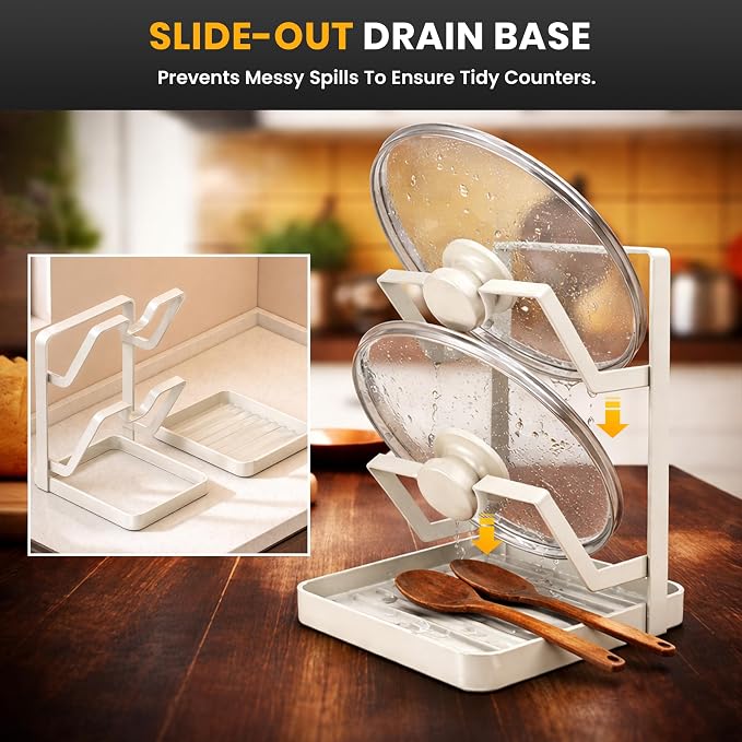 Pot Lid Holder with Removable Drip Tray, Kitchen Pot Lid Storage Rack - Image 7