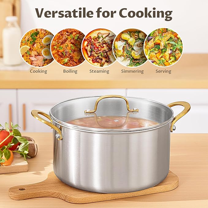 BEZIA 8 Quart 3-Ply Stainless Steel Stockpot, Soup Pot - Image 6