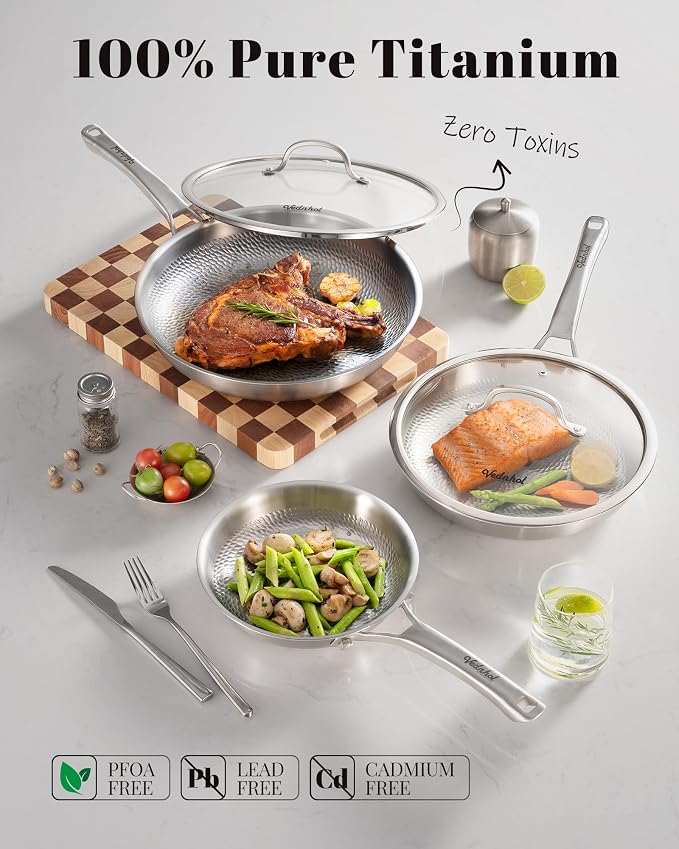 Titanium Pans for Cooking, 12 Inch Pure Titanium Hammered Pro frying pan - Image 2