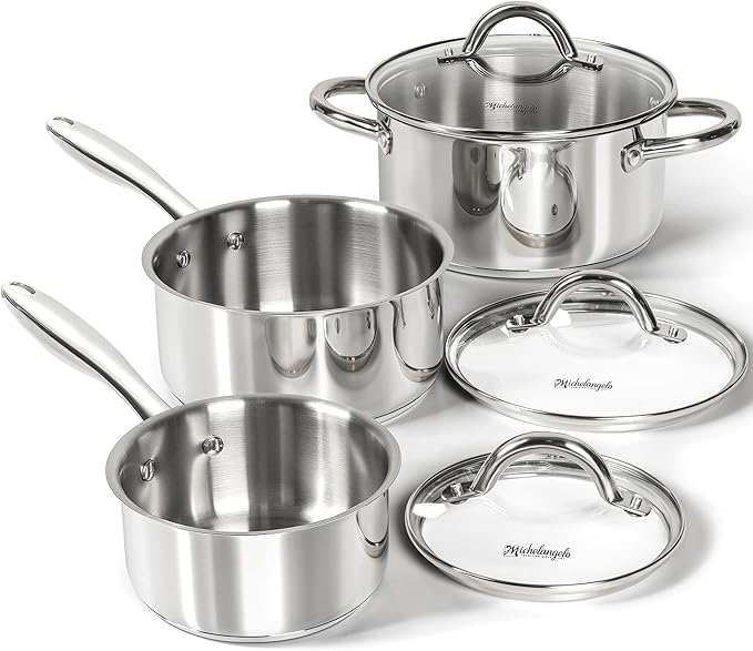 MICHELANGELO Saucepan Set 6pc, 18/10 Stainless Steel Saucepans by Michelangelo