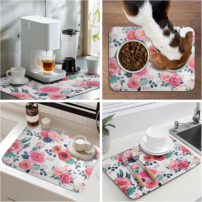 Spring Floral Dish Drying Mat for Kitchen Counter Spring Summer Flowers Kitchen - Image 9