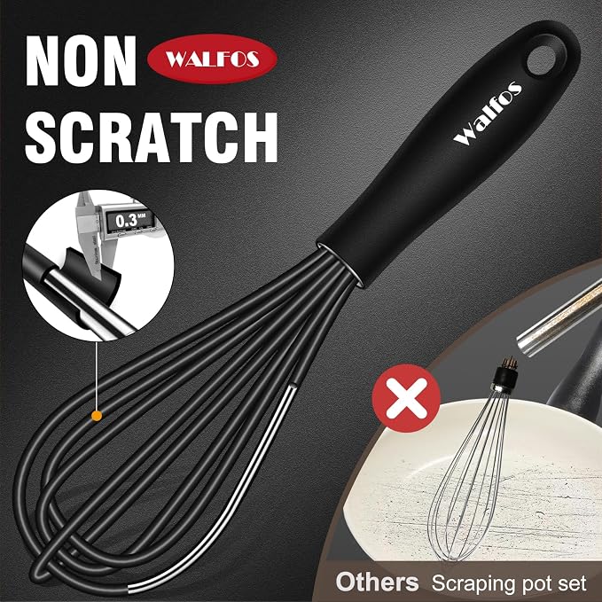 Walfos Whisk 5+7in/12cm+17cm Mini Whisk, Silicone Whisks Non Scratch Heat - Image 2