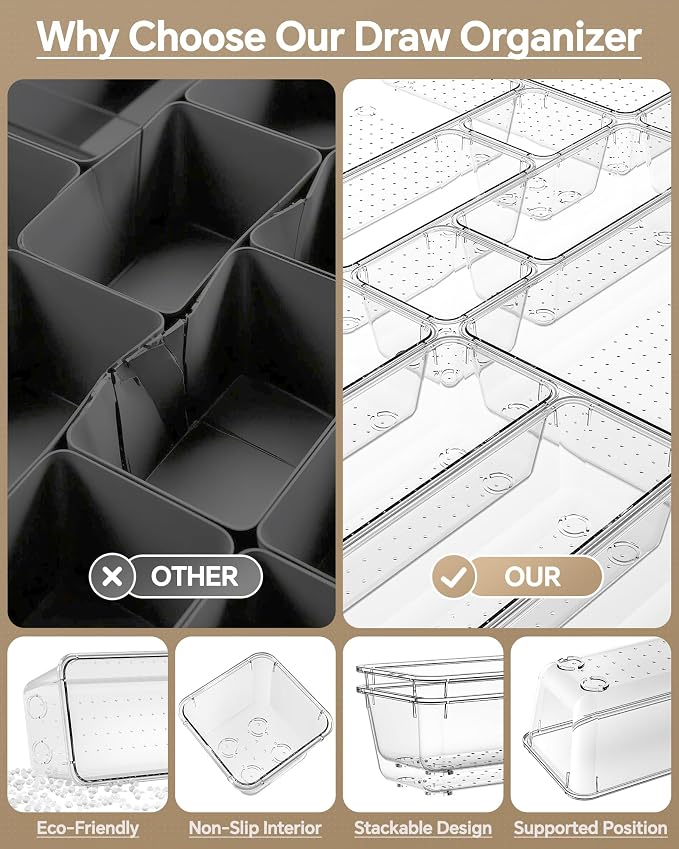 KEMETHY 25 PCS Plastic Drawer Organizers Set, 4 Sizes Vanity Organizer - Image 5