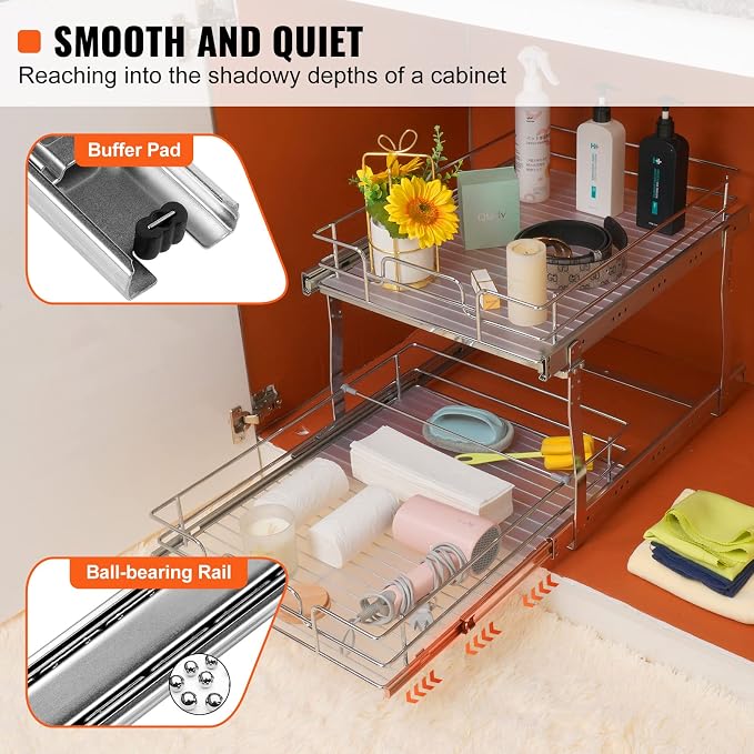 VEVOR 2 Tier 17"Wx21.2"Dx15.2"H Pull Out Cabinet Organizer, Heavy Duty Slide - Image 3