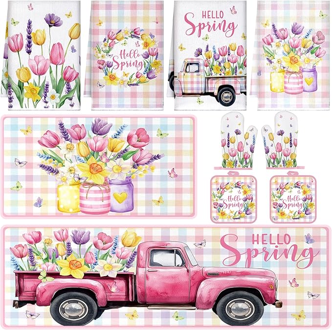 Fourluoo 10 Pcs Spring Flower Farmhouse Kitchen Decor Set Dish Towels Kitchen by Fourluoo