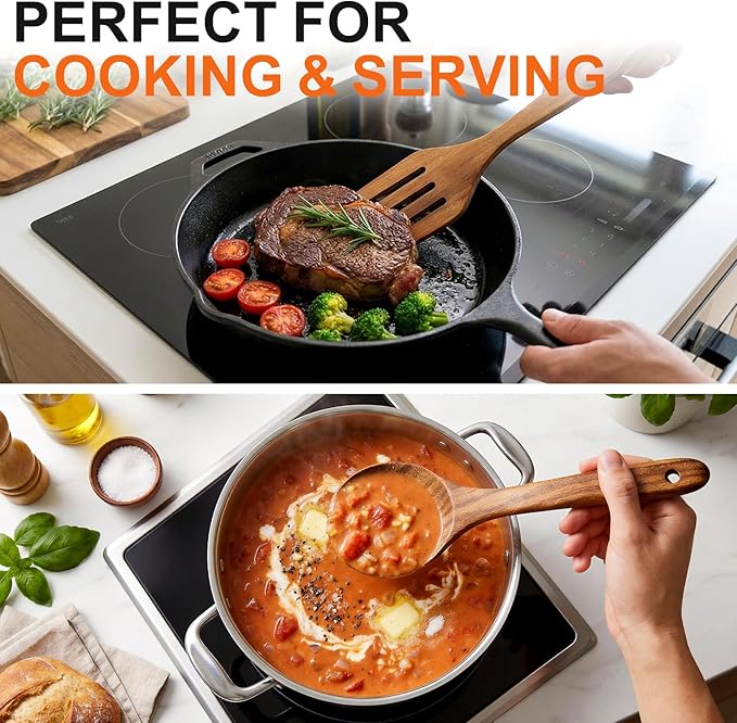 5 Pcs Best Wooden Spoons for Cooking Kitchen Utensils Set Acacia Wood Cooking - Image 2