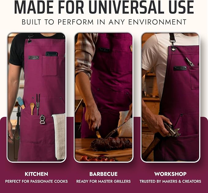 Asaya Chef and BBQ Apron with Bottle Opener and Hand Towel - 10oz Cotton Canvas - Image 7