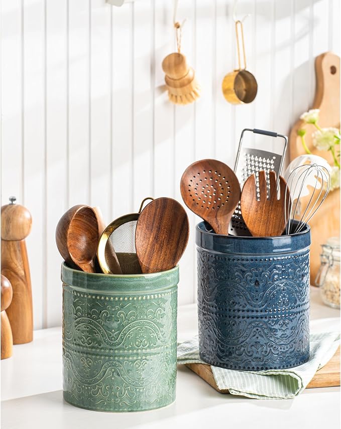 Kitchen Utensil Holder, 7 Inches Large Ceramic Utensil Holder - Image 5