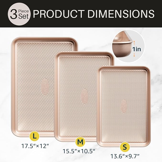 3Pcs Baking Sheet Pan Set, Large Nonstick Cookie Sheets Set, Jelly Roll Pans - Image 2