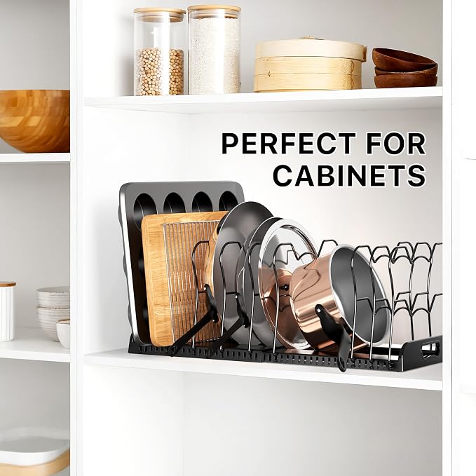Simple Houseware Expandable Pan Organizer Rack, 10 Adjustable Compartments - Image 6