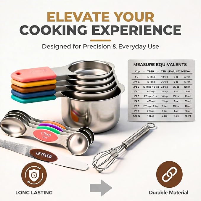 Magnetic Measuring Cups and Spoons Set, 13 Piece 304 Heavy Duty Stainless Steel - Image 3