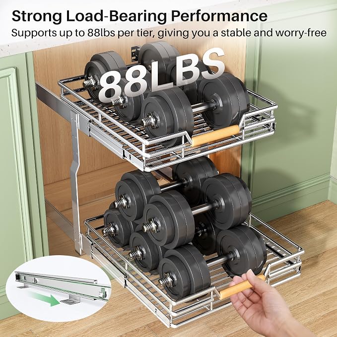 Pull out Cabinet Organizer, 2 Tiers 17"W X 21"D, Heavy Duty Smooth Sliding - Image 7