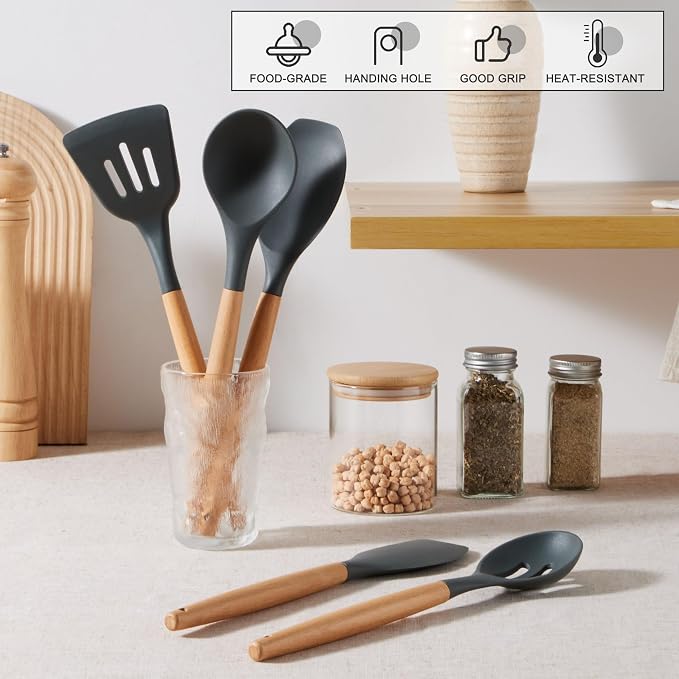 E-far Gray Silicone Cooking Utensils Set, 10-Piece Kitchen Utensils Set - Image 6