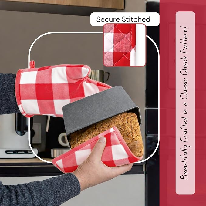 Native Fab Buffalo Plaid Check Oven Mitts and Pot Holders Set of 4, 100% Cotton - Image 6