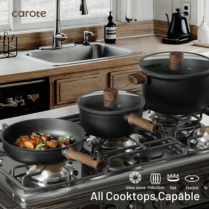 CAROTE Nonstick Pots and Pans, Induction Titanium Cookware Set 16pcs Kitchen - Image 5