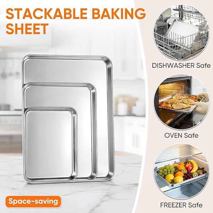 LIANYU 3 Pack Stainless Steel Baking Sheets, Cookie Sheet Pan - Image 5