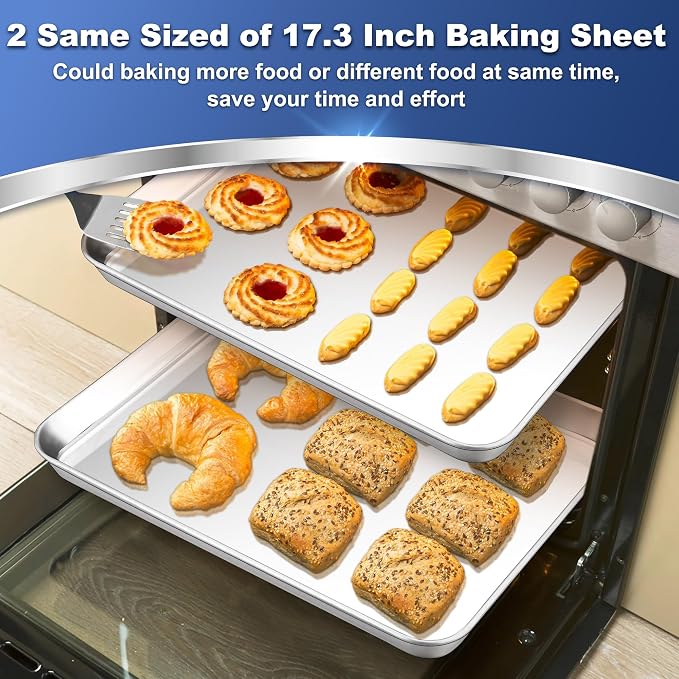 P&P CHEF 17.3 Inch Baking Cookie Sheet, Oven Pan Tray Stainless Steel Sheet Pan - Image 5