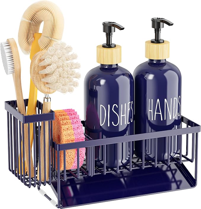 Cisily Navy Blue Kitchen Dish Soap Dispenser, 16 fl Oz Dual Kitchen Soap - Image 9