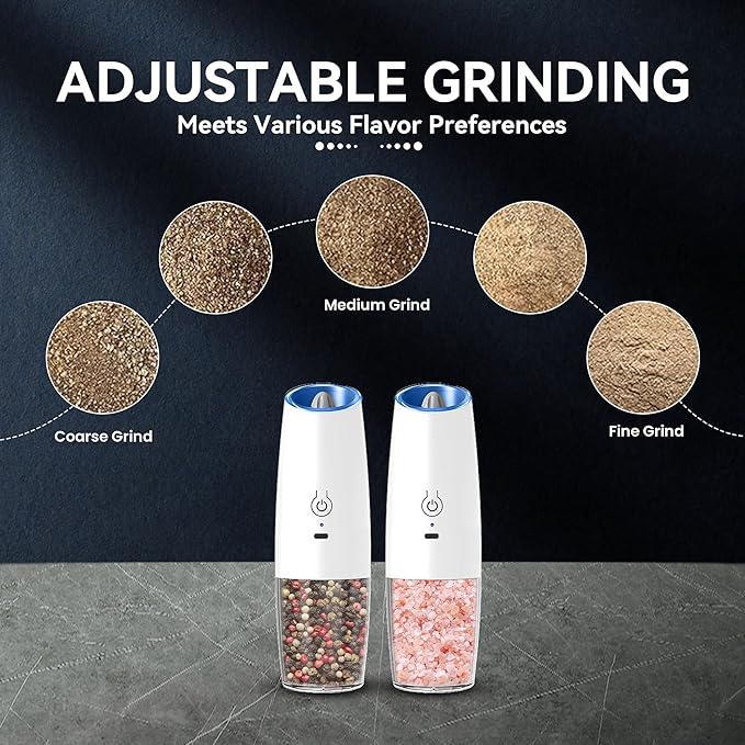UNNEES Rechargeable Electric Salt and Pepper Grinder set of 2, gravity electric - Image 4