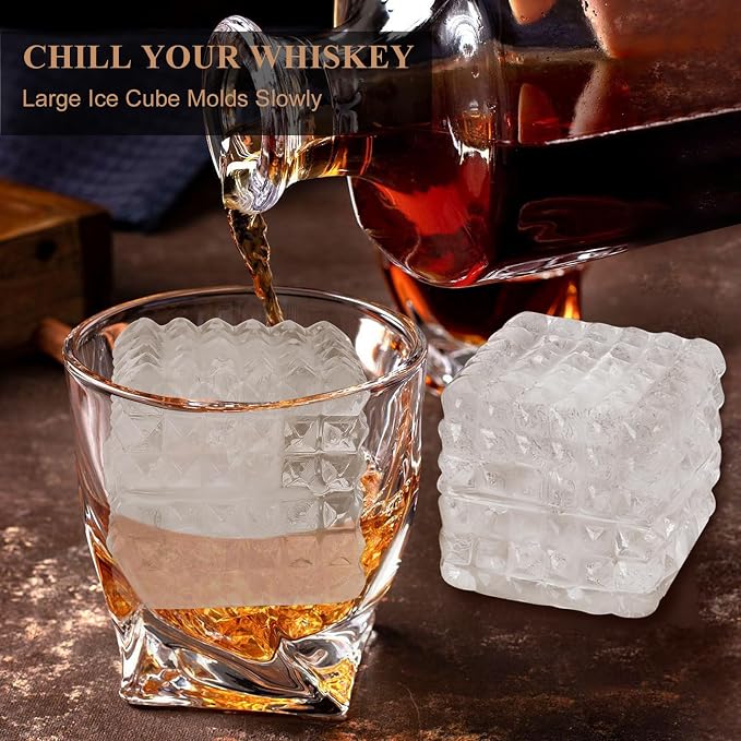 2-Inch Whiskey Ice Cubes Mold, 2 Pack Silicone Ice Cube Trays - Image 3