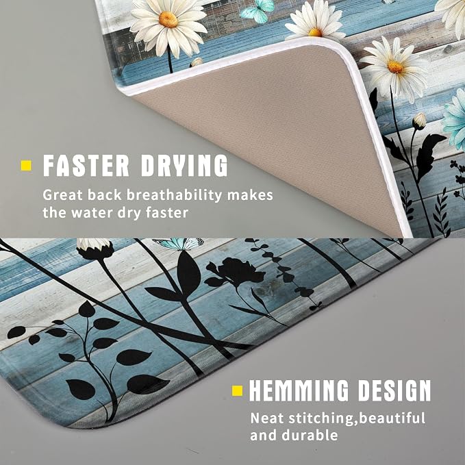 Blue White Daisy Floral Dish Drying Mat - Image 3