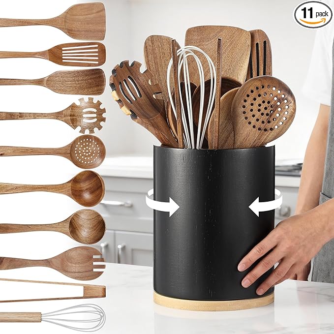 SiliFine 11 Pcs Wooden Kitchen Utensils Set by SiliFine