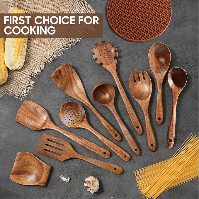 Spardar Wooden Kitchen Utensils, 12 Piece Set Wooden Spoon Set - Image 3