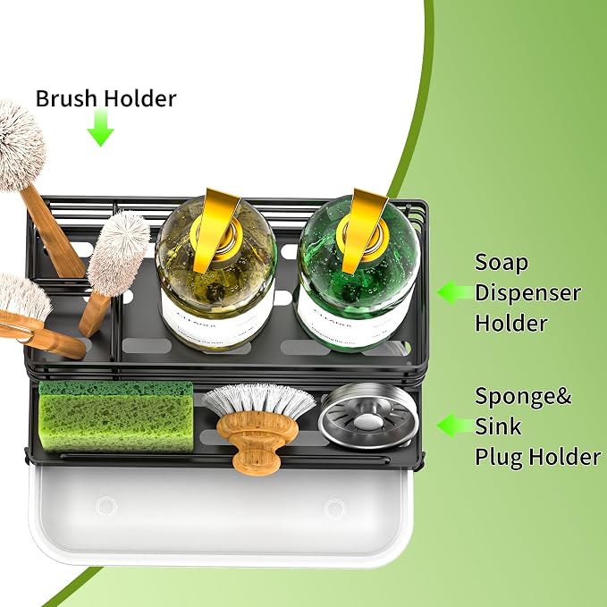 Cisily Black Sponge Holder for Kitchen, Sink Caddy Sink Organizer Rack for - Image 6