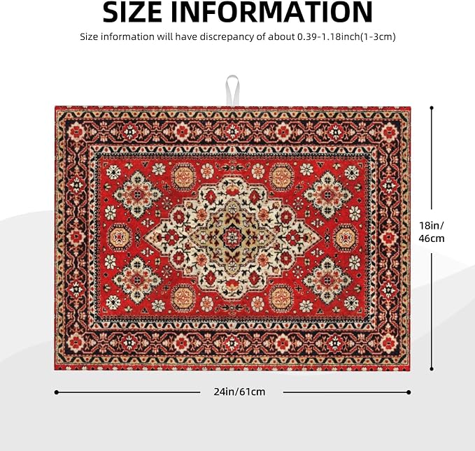 Royal Red Moroccan Dish Drying Mat Old Red Persian Carpet Texture Abstract - Image 3