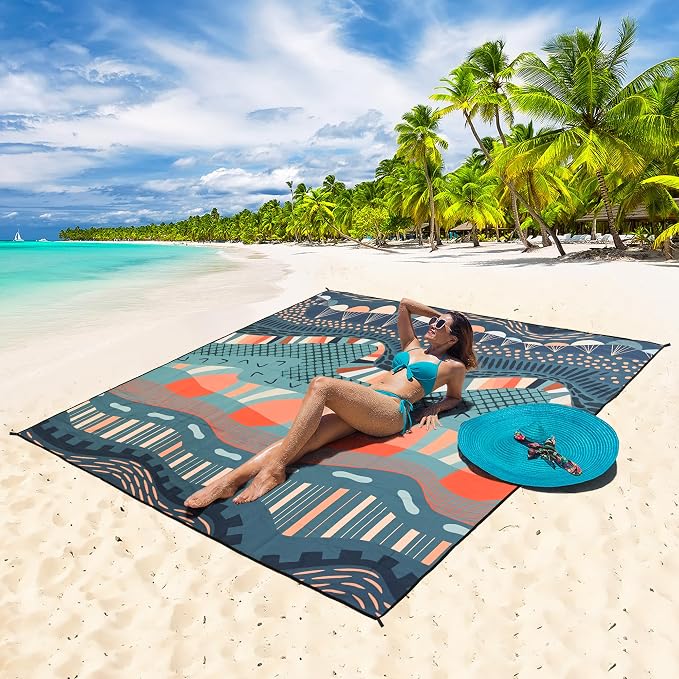 WIWIGO Beach Blanket Waterproof Sandproof Beach Mat 79" X 83"/10'x9'for 2-8 - Image 5