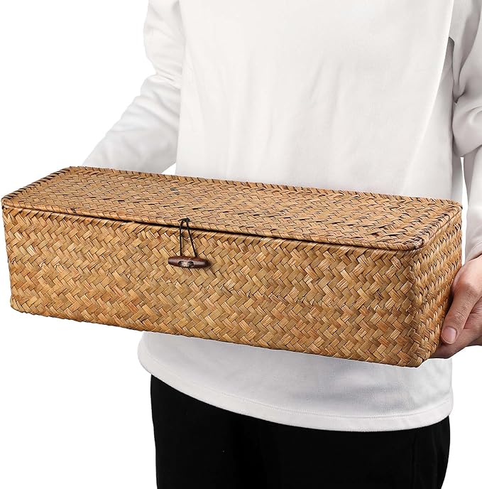 Hipiwe Handwoven Wicker Basket Box Rectangular Wardrobe Home Organizer - Image 8