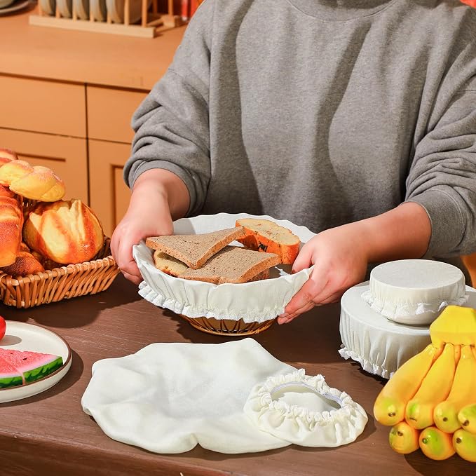 Patelai 10 Pcs Bowl Covers Reusable in 5 Size Stretch Cloth Fabric Elastic Food - Image 2