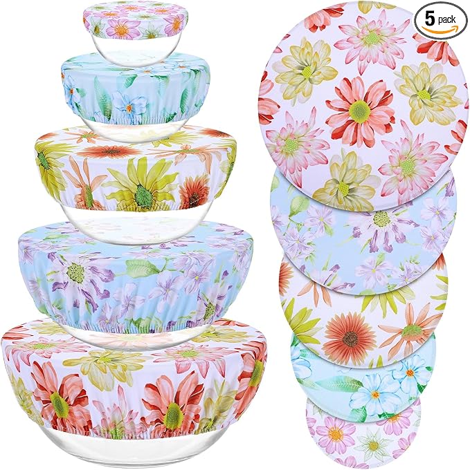 5 Pieces Bowl Covers Reusable, 5 Size Elastic Cloth Bowl Covers by Revahope