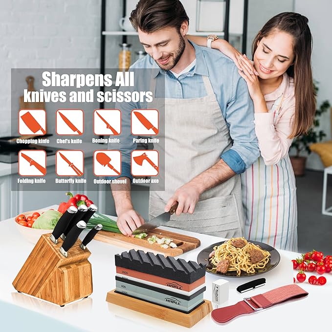 HMPLL Knife Sharpening Stone Set, Professional Whetstone 4 Side Grit 400/1000 - Image 6
