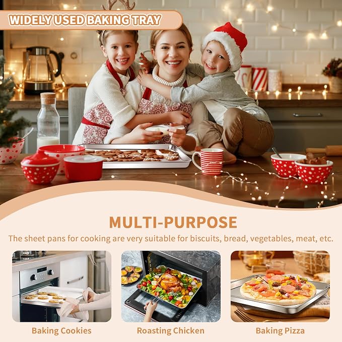 Stainless Steel Baking Sheet Set of 2, Deedro Cookie Sheet Metal Baking Pan - Image 3