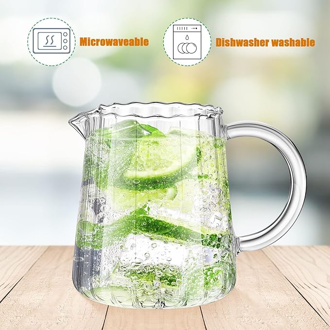 Leinuosen 2 Pcs Glass Pitcher Elegant Shaped Glass Tea Pitcher Coffee Milk - Image 3