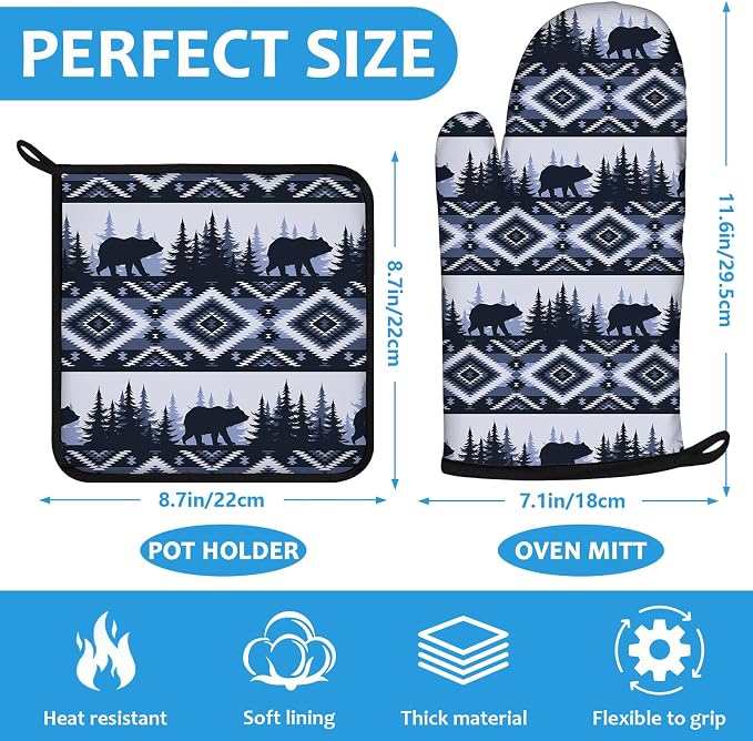 Vintage Rustic Bear Oven Mitts and Pot Holders Sets Heat Resistant 4Pcs - Image 2