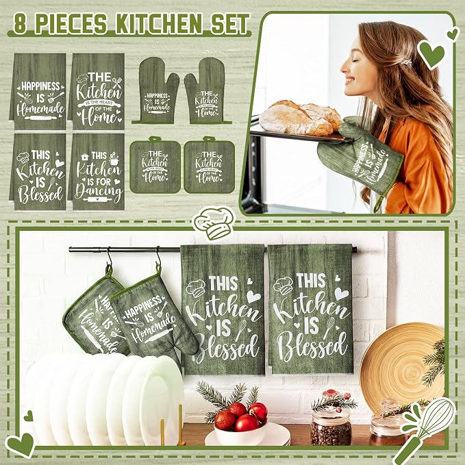 Leinuosen 8 Pcs Kitchen Towels and Oven Mitts Sets Pot Holders Dishcloths Set - Image 2