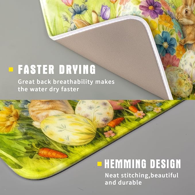 Easter Dish Drying Mat for Kitchen Counter Spring Bunny Microfiber Countertop - Image 3
