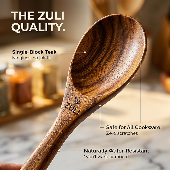 6-Piece Teak Wooden Cooking Utensil Set – Wooden Spoons & Spatulas - Image 4