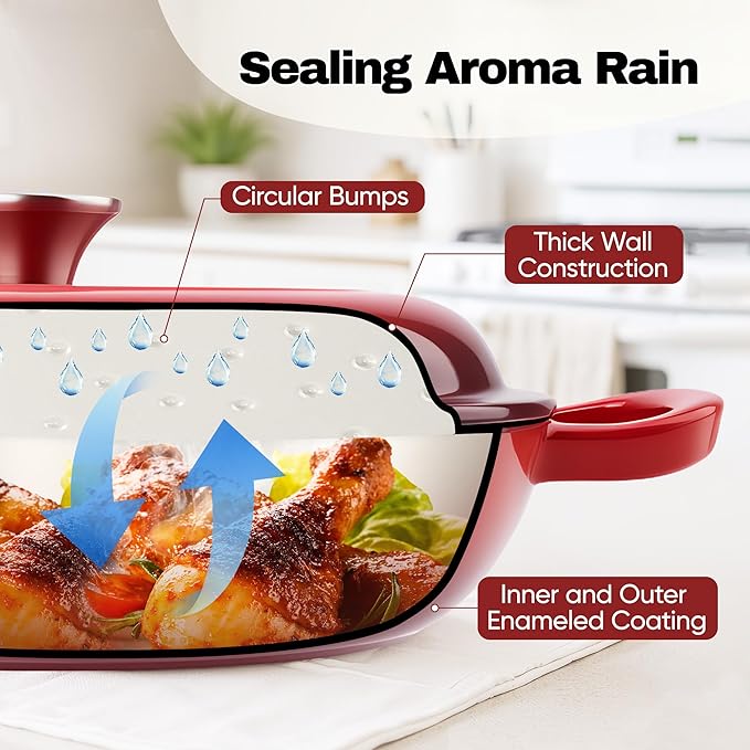 3 Quart Enameled Cast Iron Braiser, Non Stick Enameled Cast Iron Skillet - Image 5