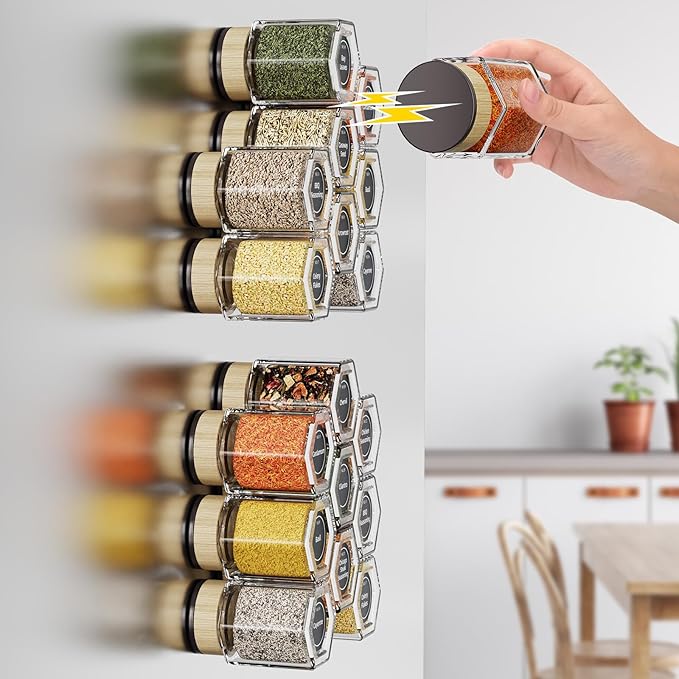Vetacsion Set of 18 Magnetic Glass Spice Tins - Image 7