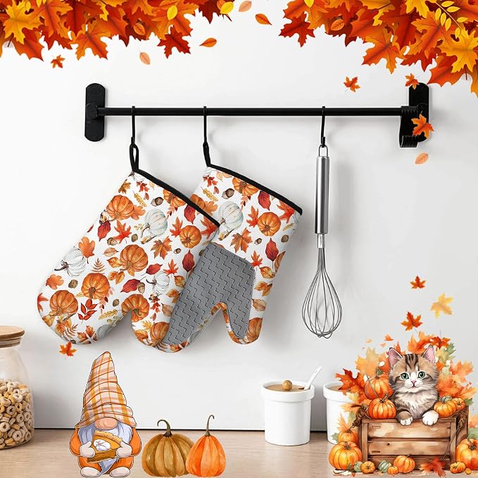Thanksgiving Pumpkin Oven Mitts and Pot Holders, Fall Oven Mitts Sets of 3 - Image 6