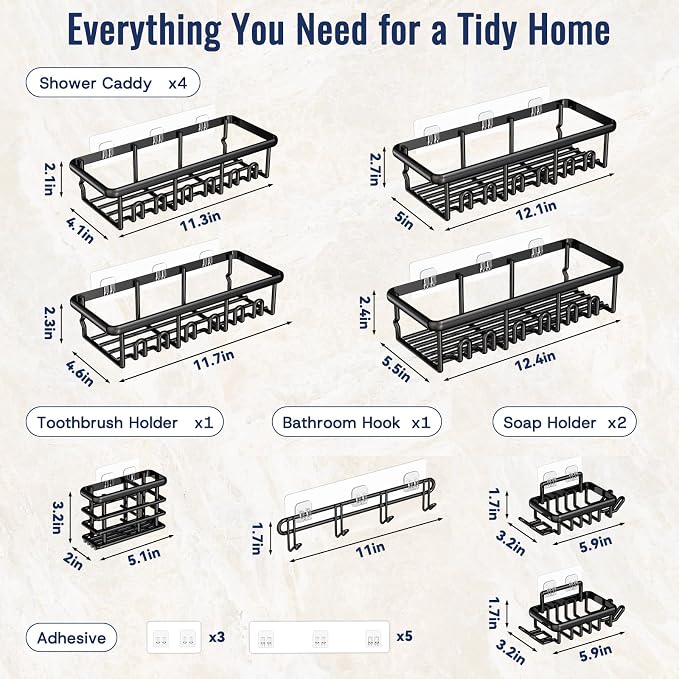 8 Pack Adhesive Rustproof Shower Shelves - Image 8